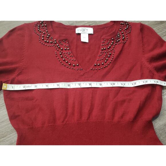 Ann Taylor Loft Open V Neck Red Fitted Dress | Size Extra Small Petite - Picture 4 of 6